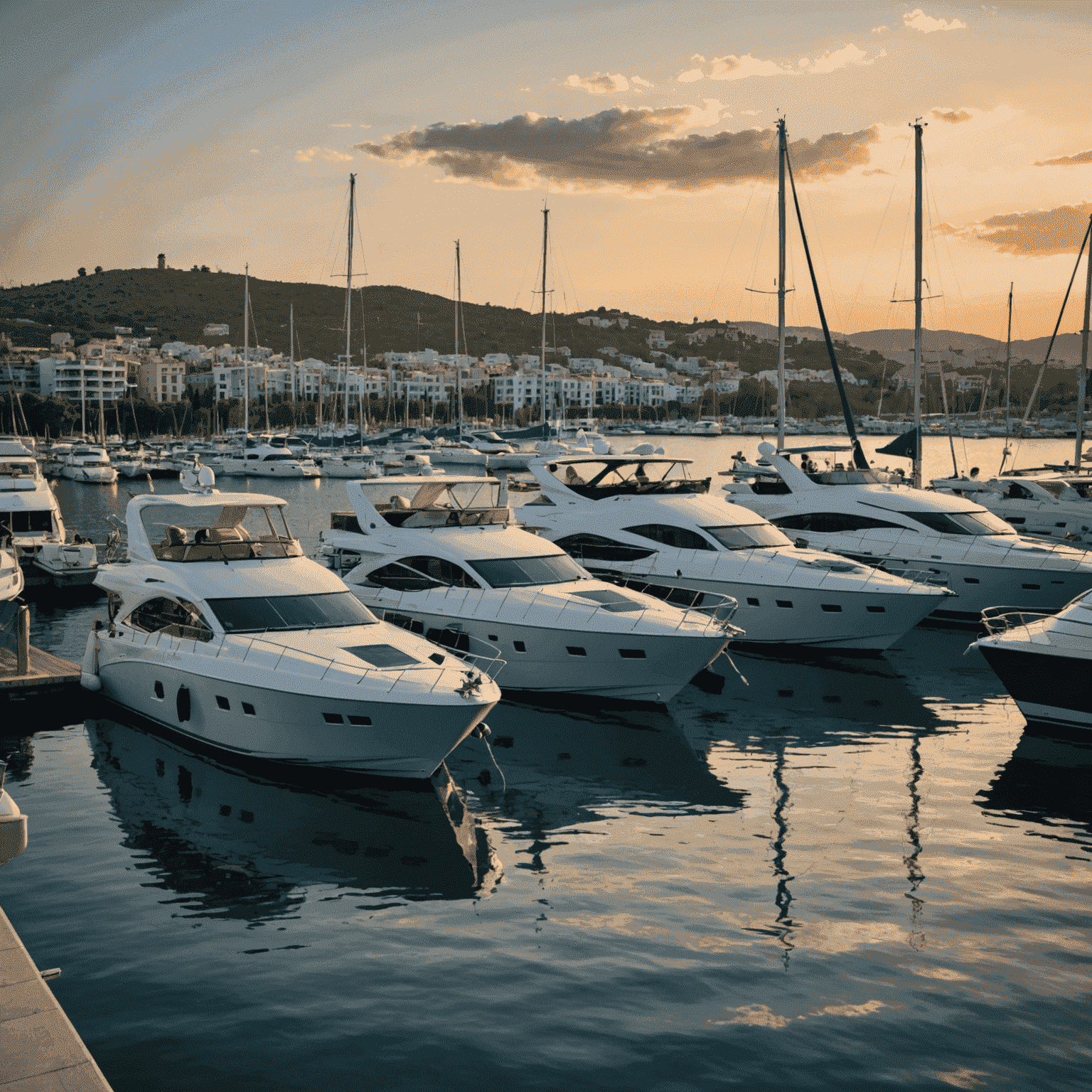 Bodrum Marina'da günbatımında lüks yatlar